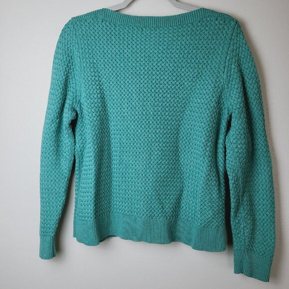 LL Bean Basketweave Boatneck Sweater Teal Green 100% Cotton Women's size XL Peti - Picture 3 of 7